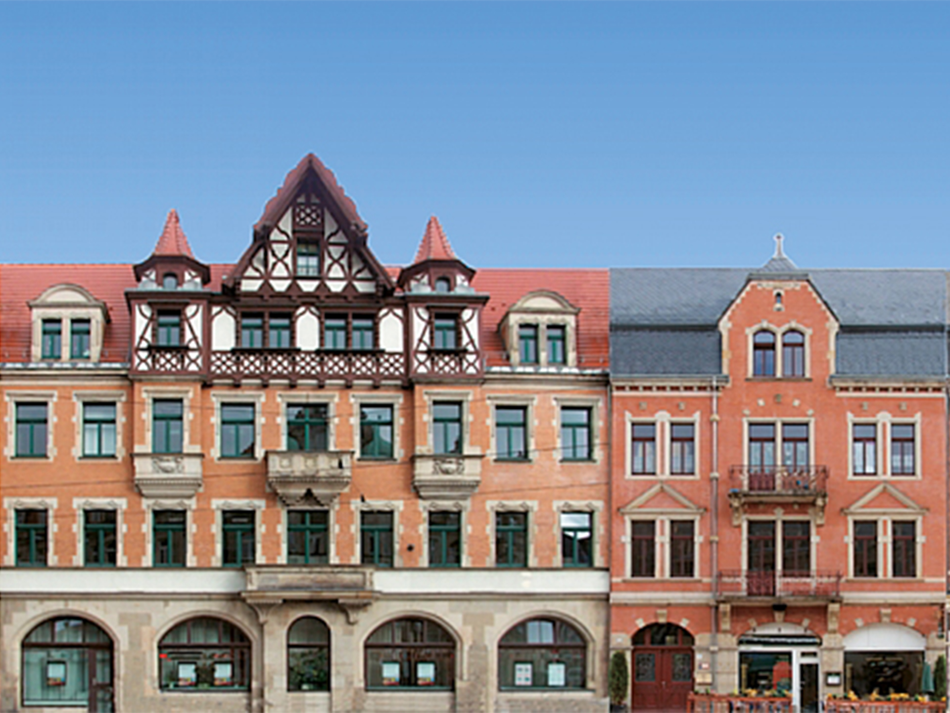 Halbrelief-Hintergrundkulisse Set mit 5 Bürgerhaus-Fassaden
